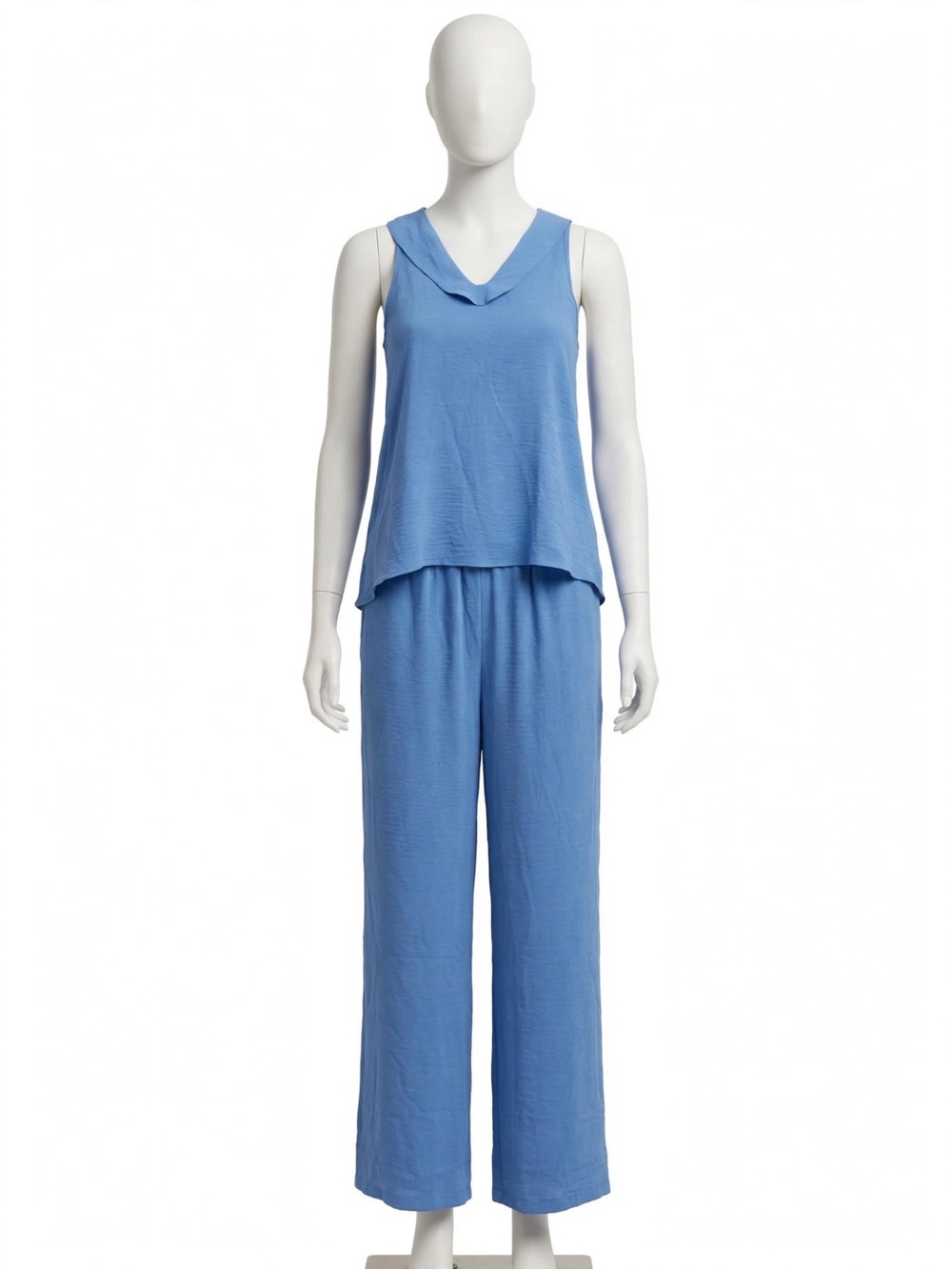 Blue 2 Piece Set Size Large - Cowl Neck Tank + Wide Leg Pants - Lounge Set